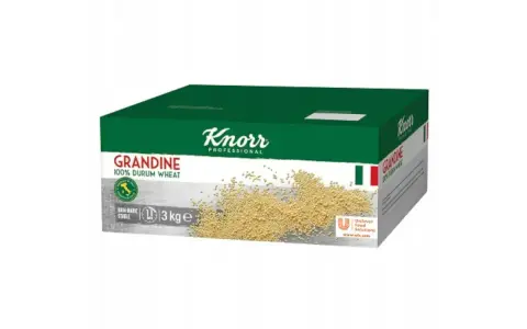 Pudełko makaronu Grandine Knorr Professional 3 kg z widocznym ziarnem.