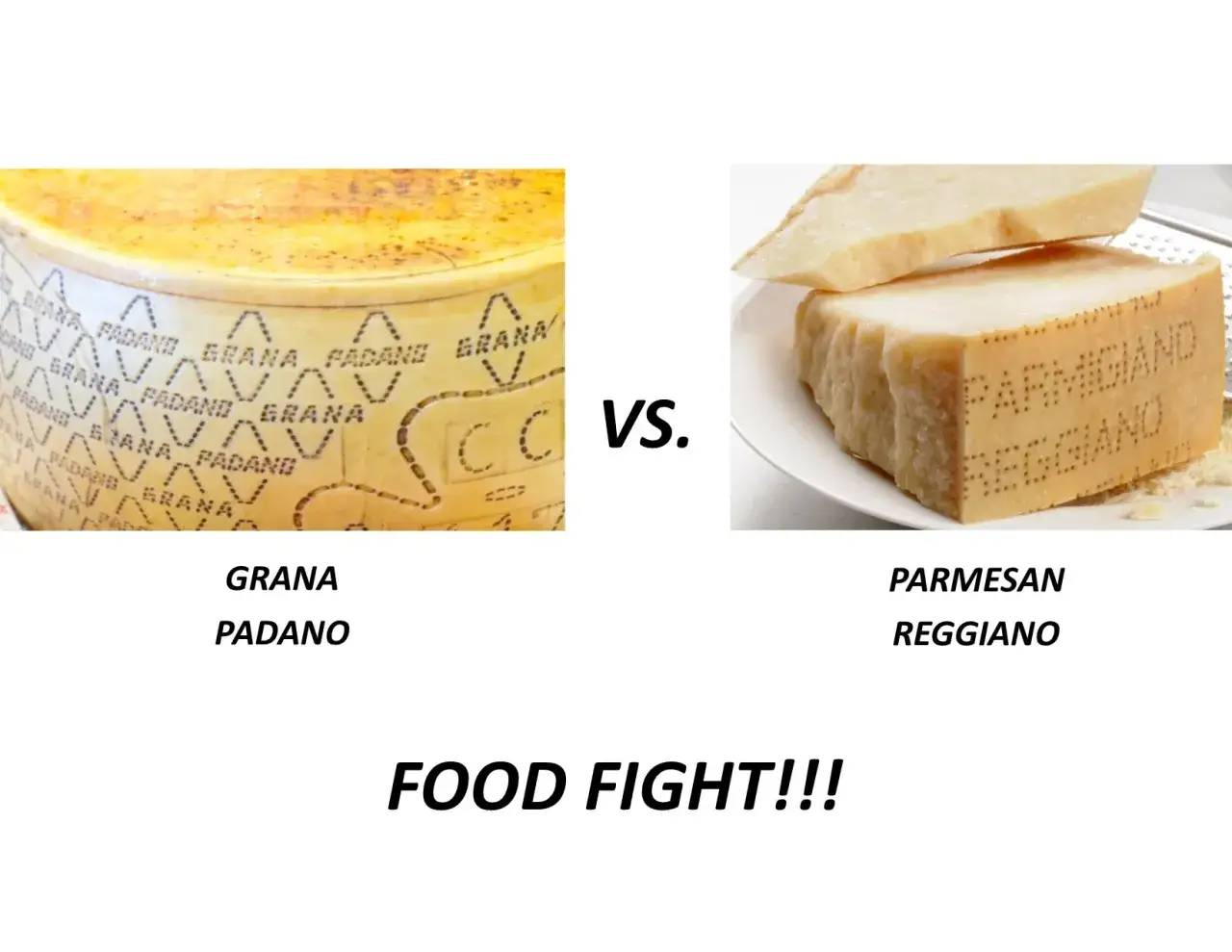 Por&oacute;wnanie tekstury Parmigiano Reggiano i Grana Padano (zbliżenie)