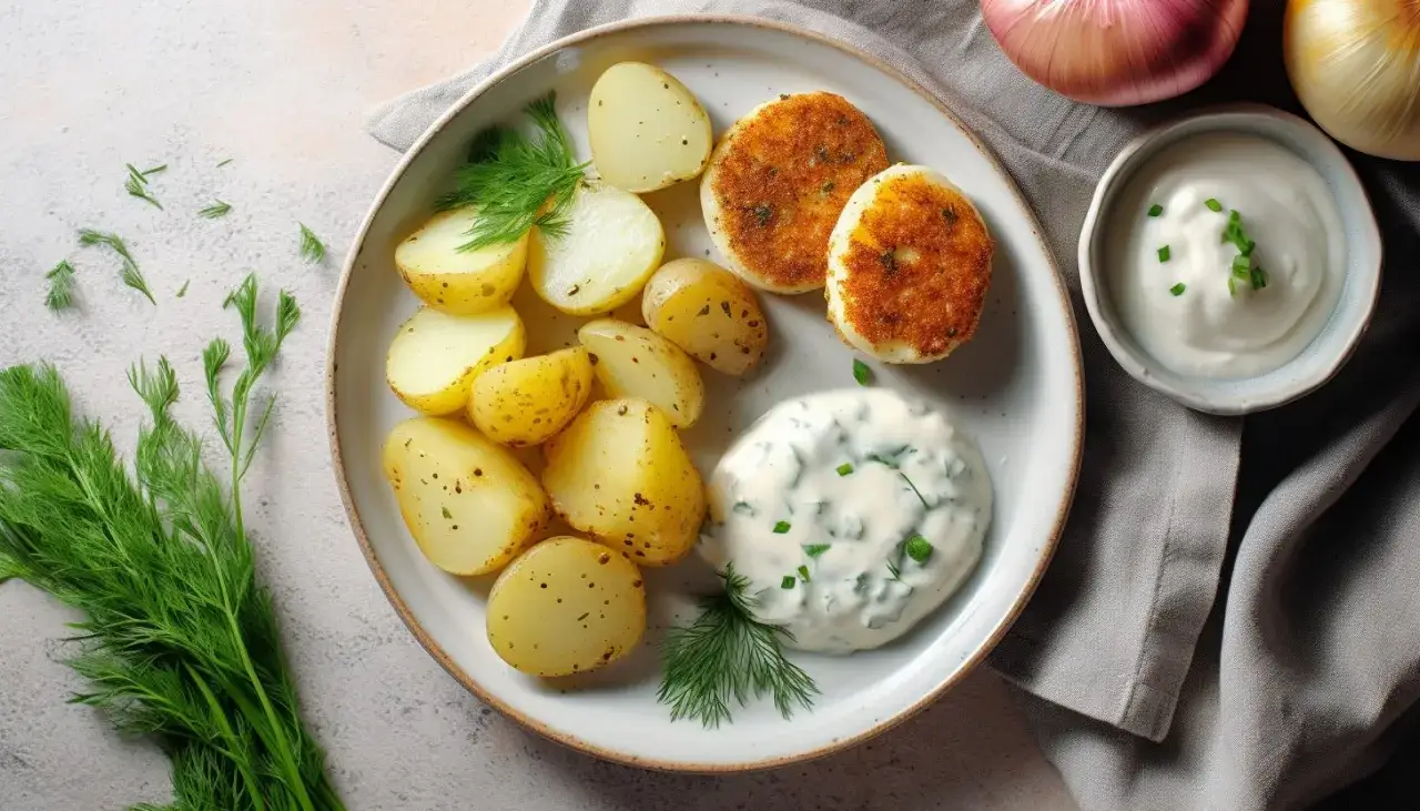 Kotlety jajeczne z ziemniakami i surówką